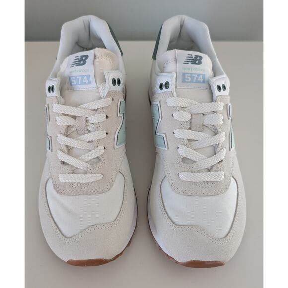 New Balance Women's 574 Classics Sea Salt with New Spruce Sneakers NEW! - Picture 2 of 9